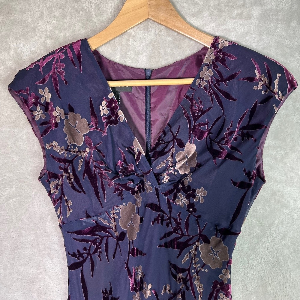 Vtg 90s Y2K Midi Dress 8 Jones New York Velvet Burnout Silk Blend Fairy Purple